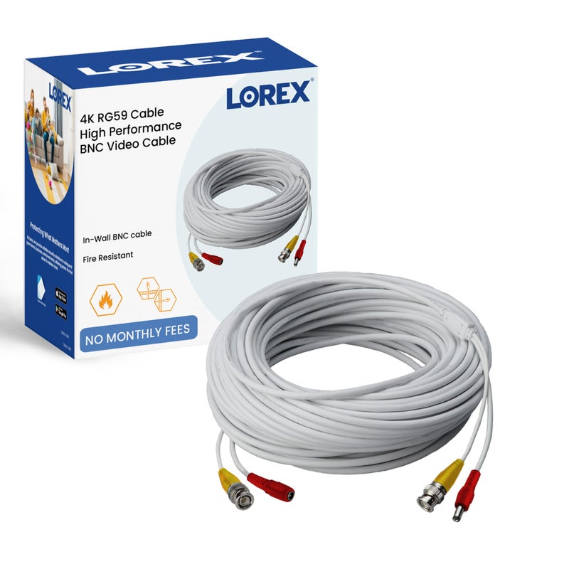 Lorex RG59 Power Accessory Cable, High Performance BNC Video Cable for Security Camera Systems, for Analog HD (CVI/TVI/AHD/MPX) or Analog (CVBS) Surveillance System, 120 feet (36m)